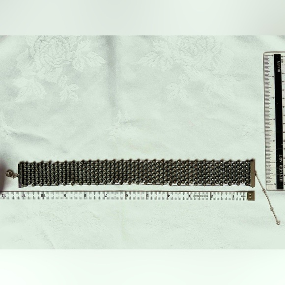 Rhinestones Rows Black mesh Choker Goth intricated lightweight Necklace 12"+2.5" - Picture 10 of 11